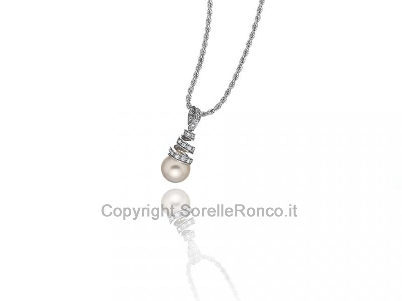 GIROCOLLO IN ORO DIAMANTI E PERLA Ø 8 MM
